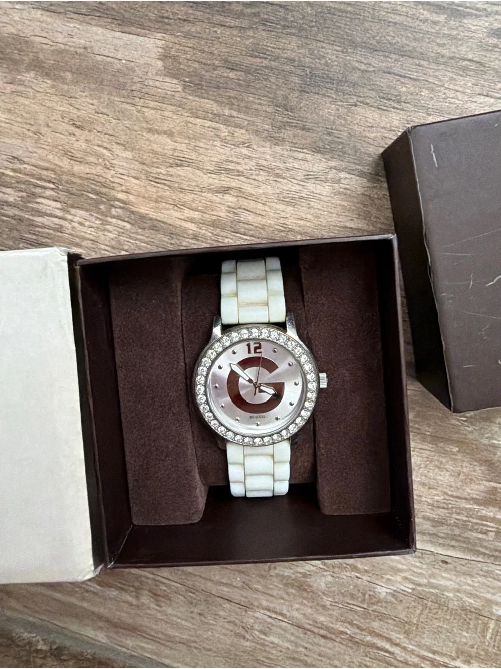 Women's White Ceramic Crystal Accent Watch G by guess silicone
